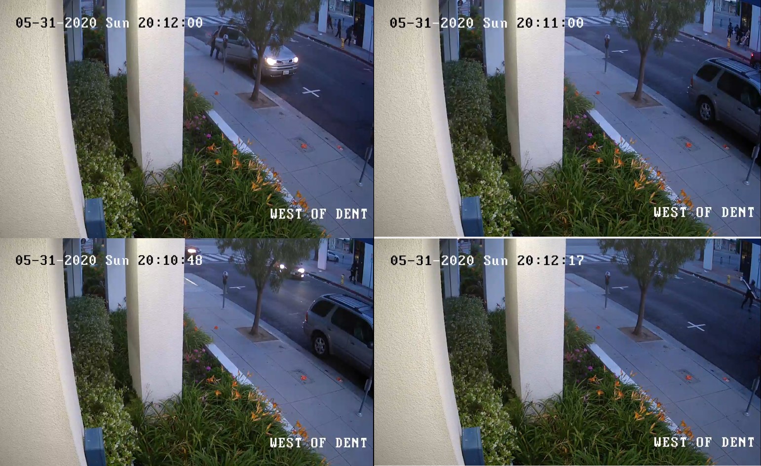 Still-frame photos of surveillance footage from outside the business captured the burglary at Big 5 Sporting Goods showing silver SUV, May 31, 2020.