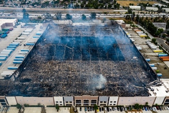 Birdeye view of the warehouse after the flames were extinguished.