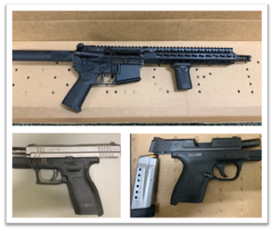 Collage of three photos displaying various firearms.