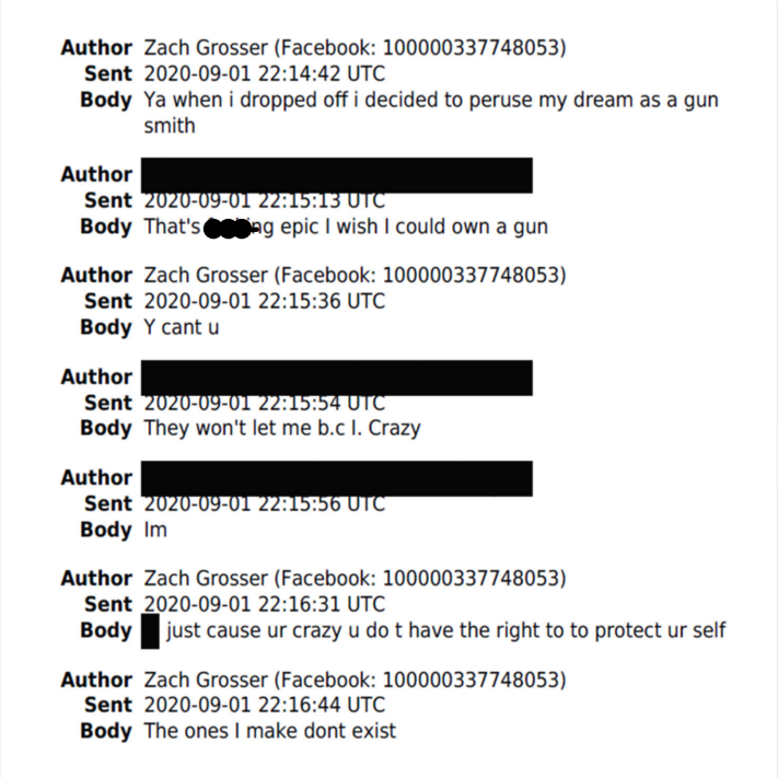 Screenshot of a text conversation between Grosser and a potential buyer regarding firearms.
