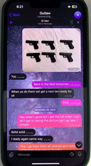 Wilson and his contact “Outlaw” discussing the purchase of firearms and payment