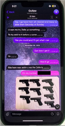 Wilson and his contact “Outlaw” discussing the purchase of firearms and payment.
