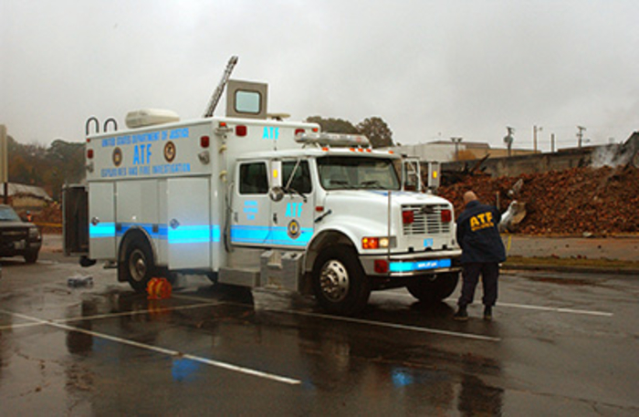 ATF National Response Team outside of the ATF truck, working an investigation in an Undisclosed Area